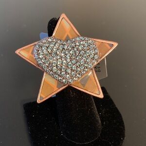 Pilgrim Star and Heart Ring with Aqua Crystals adjustable